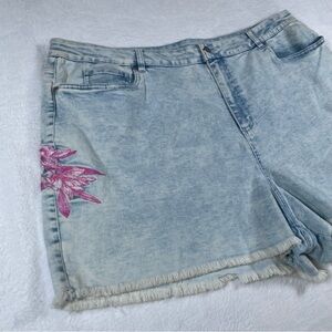 Venus Womens Plus Sz 24 Embroidered Floral Denim Shorts Raw Hem Jean Shorts EUC